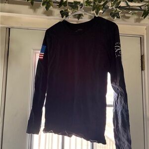 Grunt Style Black Long Sleeve Tee with American Flag Sleeve Patch